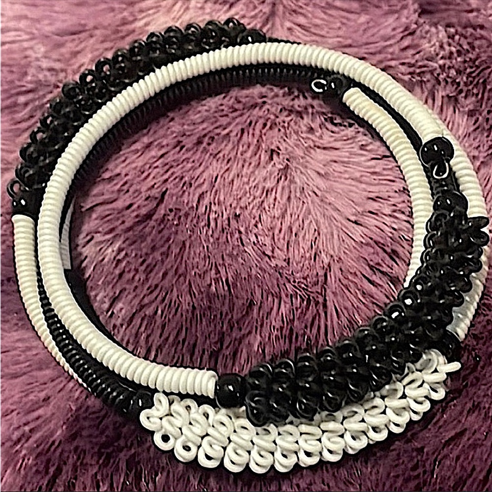 Fair Trade Upcycled Black & White Telephone Wire Coil Wrap Bracelet
